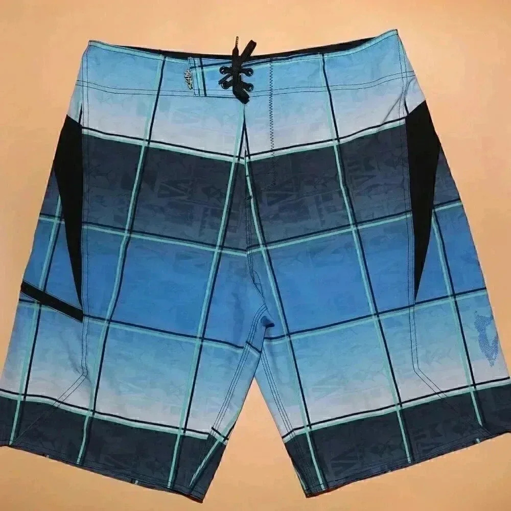 Salt Life Blue Geometric Swim Trunks Size 36 Summer Beach Board Shorts Swim suit
